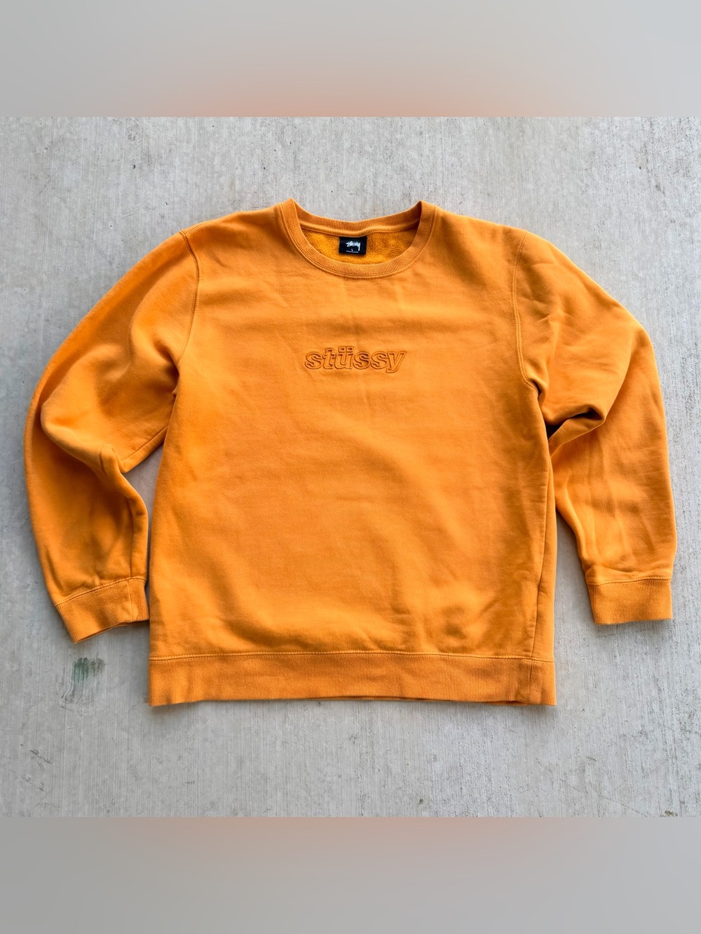 Stussy Crew Neck Sweatshirt Men Size Large Orange Spell Out